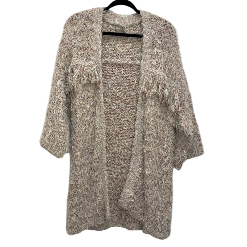 ASOS Eyelash Knit Fringe Open Front Cardigan Sweater Size M Boho Cozy